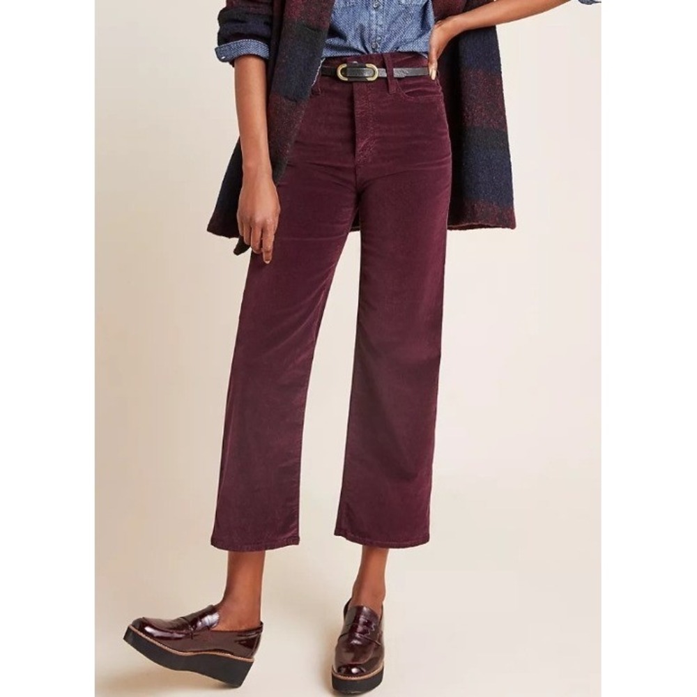 AG Adriano Goldschmied The Etta High Waisted Wide Leg Crop Burgundy Velvet 26‎